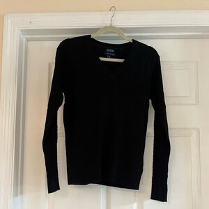 Tommy Hilfiger Classic Black V-Neck Cable Knit Sweater